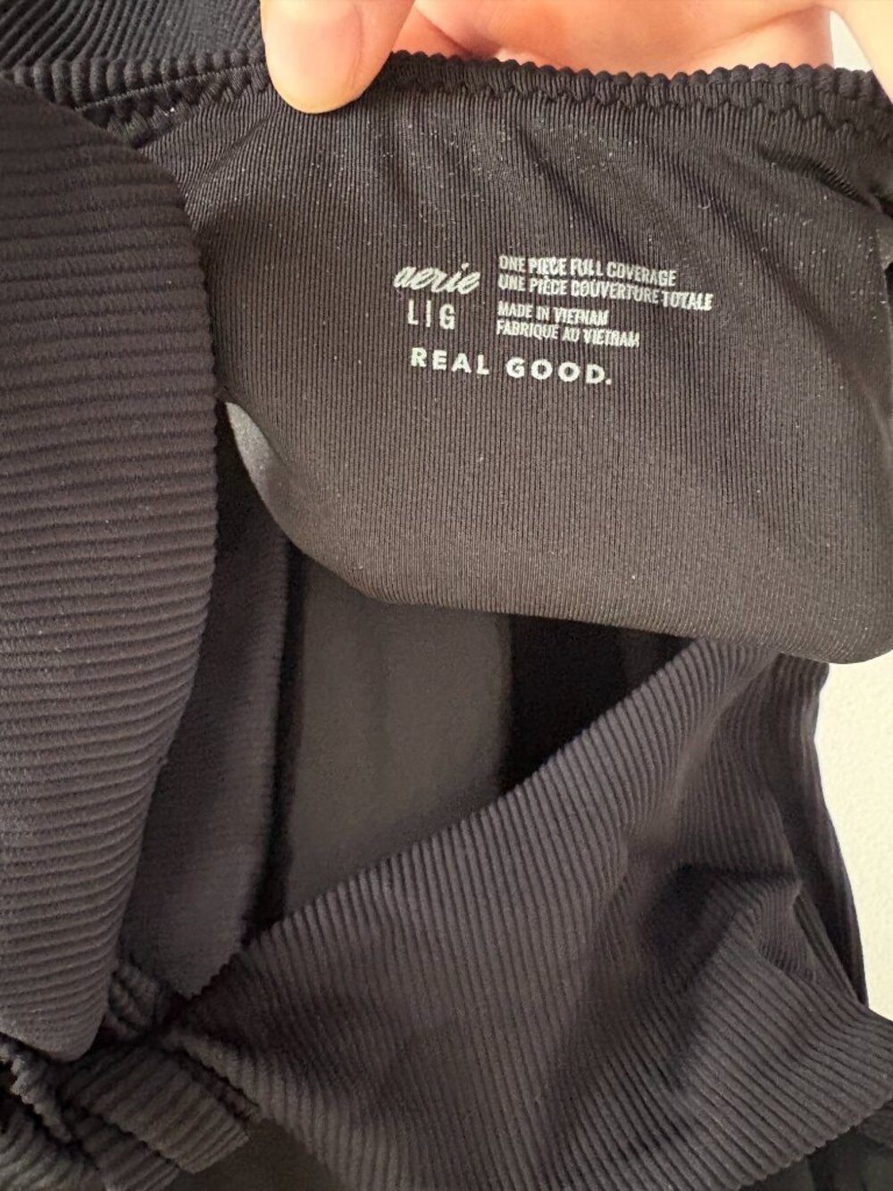 Aerie Ribbed Tie Back One Piece Swimsuit black Size Large - Picture 6 of 6